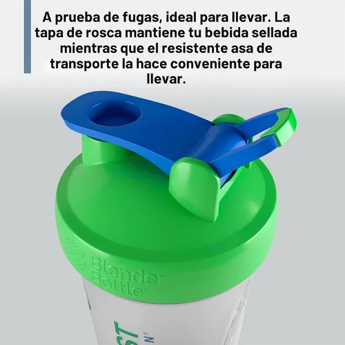 Vista 5 de BioTrust BlenderBottle - Botella mezcladora clásica, 28 onzas con bucle, transparente/verde