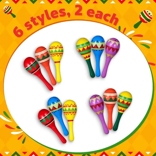 Vista 4 de Honoson 12 piezas de madera Fiesta Maracas 6 Cinco de Mayo Mini sombrero superior sombrero para sombrero decoración de fiesta mexicana