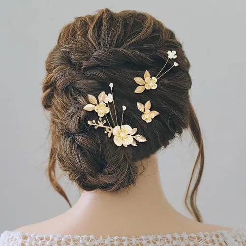 Vista 3 de Cinaci Paquete de 27 peines laterales de metal para novias con diamantes de imitación dorados con diamantes de imitación y perlas en forma de U