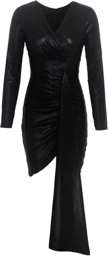 Vista 4 de Sexy vestido estilo bodycon con cuello en V para mujer vestido de tubo de manga larga transpirable y brillante de corte entallado para fiesta