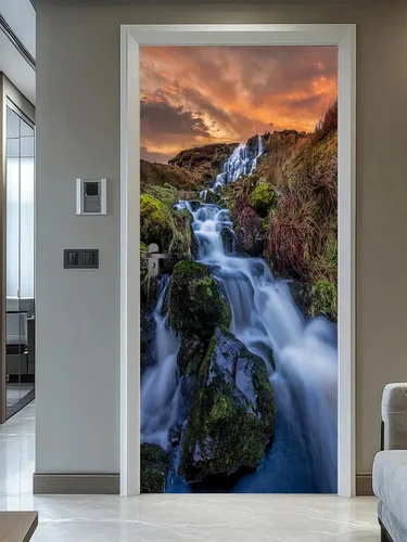 Vista 15 de artfanke Murales 3D de bosque caducifolio amarillo para puerta, 30.3 x 78.7 pulgadas, calcomanías autoadhesivas para puerta, póster de bricolaje