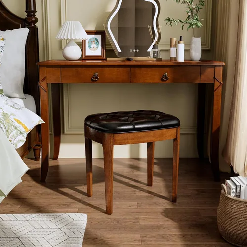 Vista 4 de Vantity Taburete de banco con tapizado, elegante y moderno, banco de tocador de maquillaje, versátil para comedor, sala de estar, 19.3 x 14.9 x 19.3