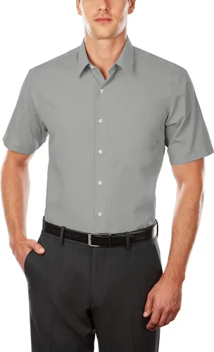Vista 2 de Van Heusen Camisa de vestir de manga corta para hombre, ajuste regular, popelina sólida, Popelín Sólido