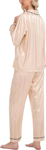 Vista 4 de SWOMOG - Pijama de satén de seda para mujer, conjunto de dos piezas con botones, ropa de dormir