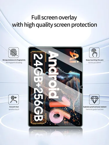 Vista 2 de Protector de pantalla para TABWEE T20 Android 16 tabletas de 10 pulgadas, antiarañazos, dureza 9H, sensible al tacto, bordes redondeados 2.5D, sin