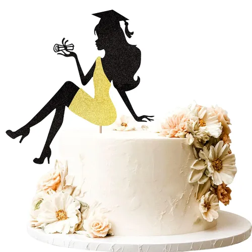 Vista 9 de 1 pieza de decoración para pastel con tapa de graduación con purpurina para la clase de 2026, decoración de pastel de graduación para 2026