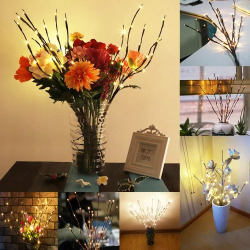 Vista 3 de Lxcom Lighting Luces LED de rama, paquete de 3 unidades, 20 luces LED decorativas, funciona con pilas, con temporizador, ramas iluminadas, ramas