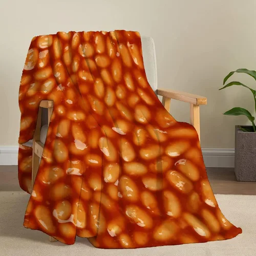 Vista 2 de Manta de frijoles horneados 3D para niñas, niños, suave y acogedora manta de vellón divertida para cama, sofá, sillas, para todas las estaciones