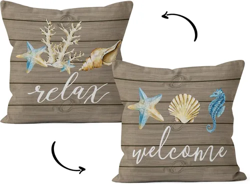 Vista 11 de HIWX Fundas de almohada costeras, fundas de almohada costeras, fundas de almohada decorativas de playa náutica, almohadas náuticas, decoración Blue1