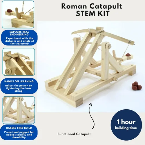 Vista 3 de Pathfinders Kits STEM Catapulta Romana – Serie de Máquinas de Asedio Antiguas Kit Educativo de Madera STEM para Niños y Adultos Construye