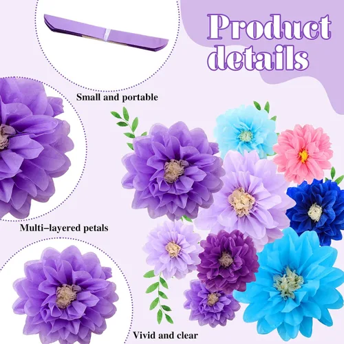Vista 3 de Geyee 18 Piezas Flores de Papel Mexicanas Coloridas Fiesta Flores de Papel de Seda Pompones Carnaval Mexicano para Fondo Floral de Fiesta Boda