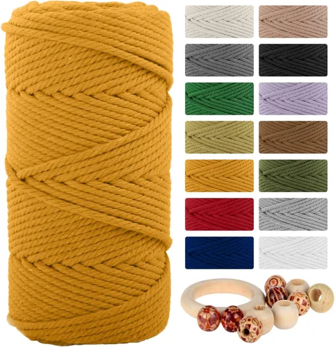 Vista 15 de Munzong - Cuerda de macramé color verde ejército, 5 mm x 109 yardas, cuerda de algodón natural hecha a mano colorida de 100 m, cuerda de macramé