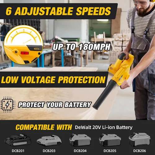 Vista 3 de Soplador de hojas inalámbrico para batería Dewalt de 20 V máximo, soplador de aire eléctrico para el lugar de trabajo con motor sin escobillas, 6