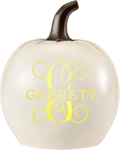 Vista 2 de Let's Make Memories - Calabaza personalizable con luz y apellido familiar e inicial para decoración otoñal de Halloween, para interiores y Crema