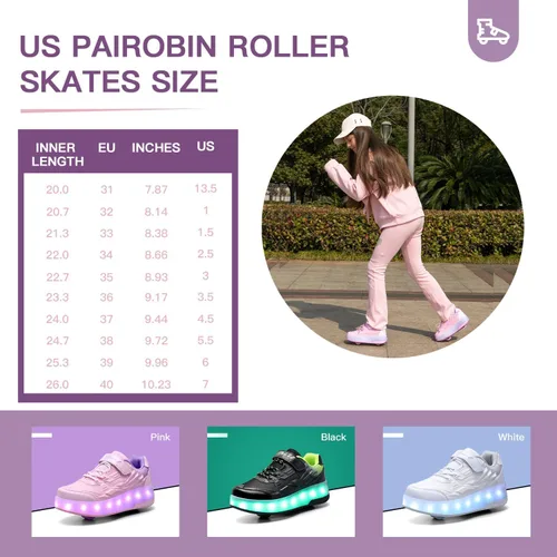 Vista 5 de Patines de Ruedas para Niños - Zapatos de Patines de Ruedas - Zapatillas 2 en 1 Zapatos de Patines Adecuados para Deportes al Aire Libre Comienza