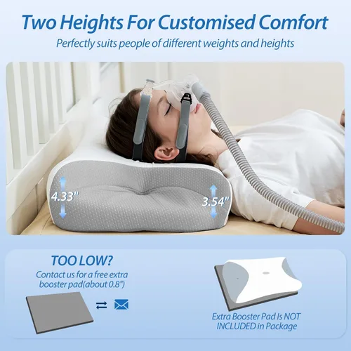 Vista 12 de Almohada HOMCA para dormir de lado con CPAP, almohada cervical para el cuello para todos los usuarios de máscaras CPAP para reducir las fugas de Gris