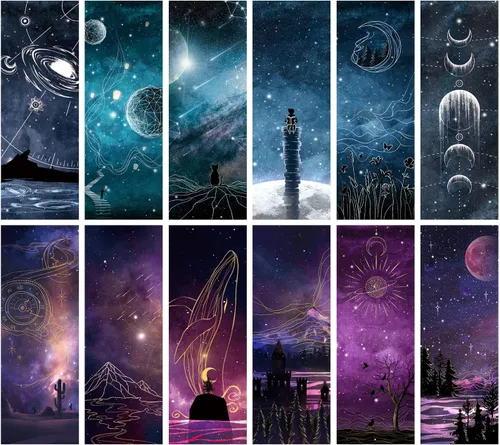 Vista 8 de Anseal Marcapáginas Cool Space Starry Night, marcadores para amantes de los libros, marcadores a granel para hombres, marca de libro única