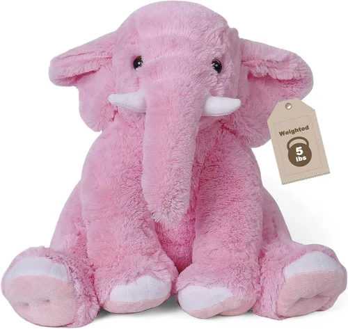 Vista 10 de JellyMallow Animales de peluche con peso de elefante, 5 libras y 16 pulgadas, color azul, almohada grande de peluche de elefante con peso, regalo