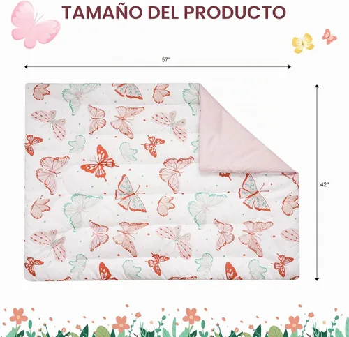 Vista 8 de david's kids Juego de ropa de cama de 4 piezas para niños pequeños - Juego de ropa de cama suave y transpirable para niñas, incluye edredón Mariposa