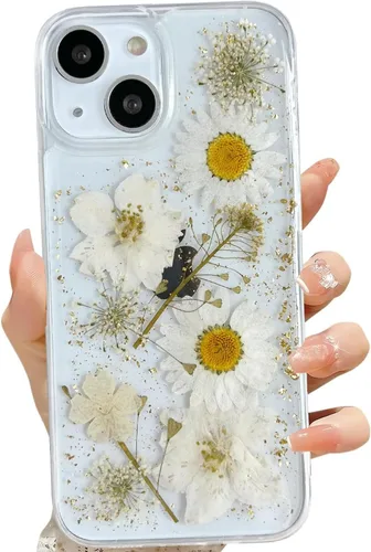 Vista 36 de LSEEKA Funda transparente para iPhone 11 con diseño de flores prensadas reales, linda y brillante, patrón floral rosa, funda protectora delgada