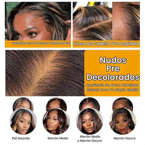 Vista 3 de Peluca de cabello humano ondulado con encaje frontal de 13 x 4, FB30, peluca de cabello humano con reflejos FB30, 200% de densidad, peluca balayage