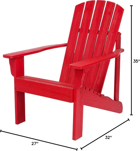 Vista 3 de Shine Company Silla Adirondack de madera moderna Mid-Century para patio al aire libre, respaldo y asiento premontado, rojo chile