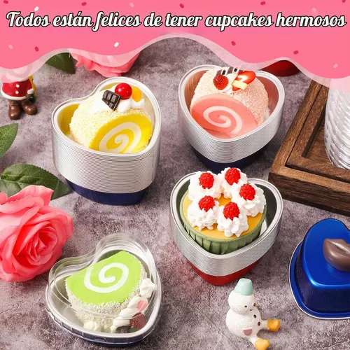 Vista 4 de Honeydak 50 juegos de moldes para tartas en forma de corazón de San Valentín con tapas, de papel de aluminio, 3.4 onzas, mini tazas desechables