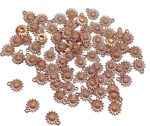 Vista 4 de 100 piezas de abalorios de girasol suministros artesanales colgantes hallazgos de joyería colgante colgante de aleación para hacer joyas, collares