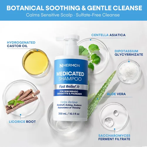 Vista 8 de Champú medicado para la dermatitis seborreica del cuero cabelludo y la psoriasis: Fórmula a base de plantas alivia la picazón, reduce las escamas