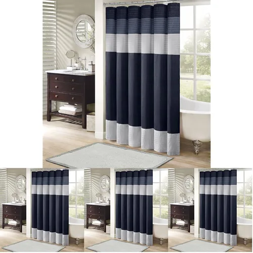 Vista 19 de Madison Park Amherst - Cortina de ducha para baño, 72 x 72 pulgadas, seda sintética, color aguamarina Clásico moderno, brillo ligero, a rayas