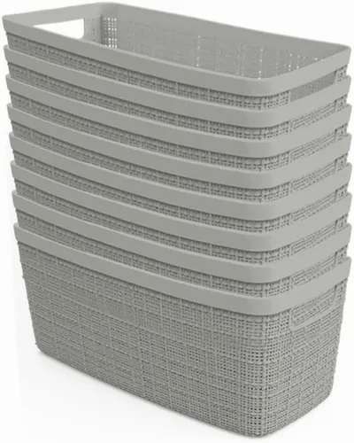 Vista 23 de Curver Juego de 6 cestas decorativas de plástico de yute mediano de 12 litros, para organización y almacenamiento, contenedores perfectos para Negro