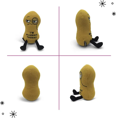 Vista 4 de Punchkins Peluche de maní – Peluche divertido con texto en inglés «I'm Allergic to Deez», regalo para los amantes del humor, bonito juguete