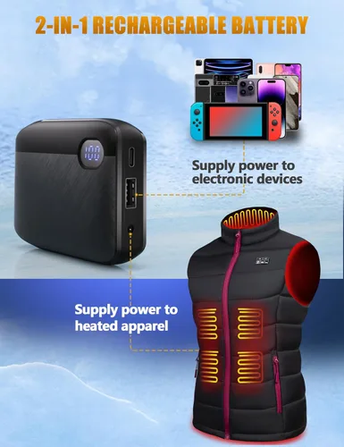 Vista 4 de Chaleco térmico ligero actualizado para mujer, chaleco térmico recargable para mujer con batería de gran capacidad de 10000 mAh