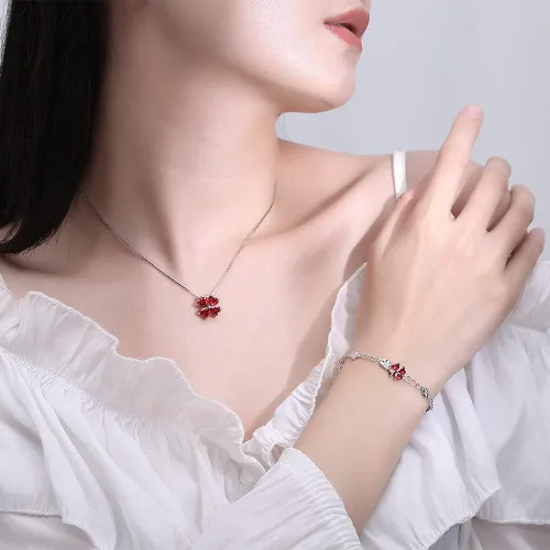 Vista 6 de Collar con colgante hecho a mano de plata de ley 925 con piedra natal colorida para mujer, trébol de cuatro hojas de la suerte, joyería de trébol