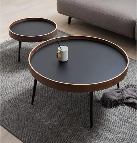 Vista 2 de Mesa de Centro Round Nesting Coffee Table Set of 2 Small Round Side Table Wooden Sofa Table with Metal Legs for Living Room Apartment Tea Table
