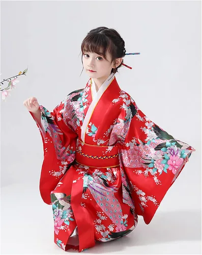 Vista 4 de Kimono para niñas Yukata - Disfraz tradicional japonés para cosplay