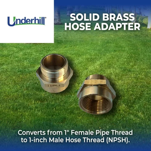 Vista 2 de Underhill Conector de manguera de jardín Accesorios de latón macizo Adaptador de manguera hembra a macho, rosca hembra de 1 pulgada x rosca