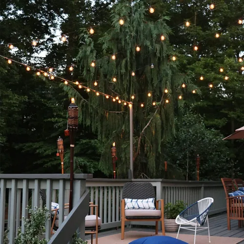 Vista 4 de ZYK Guirnalda de luces solares LED impermeables para interiores y exteriores, con 25 bombillas, luces de patio de 27 pies para terraza, patio