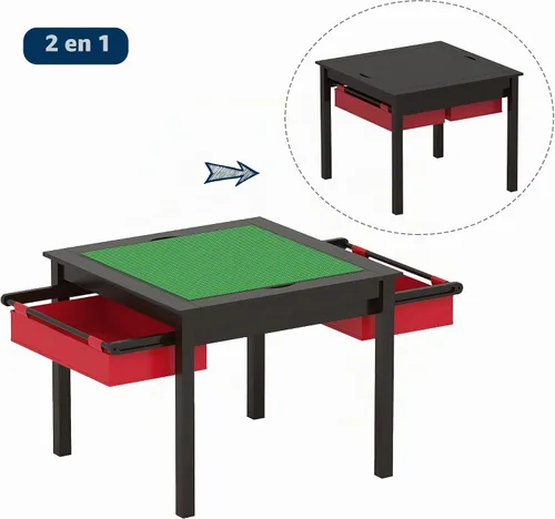 Vista 4 de UTEX - Mesa de juego de construcción 2 en 1 para niños con cajones compatible con Lego