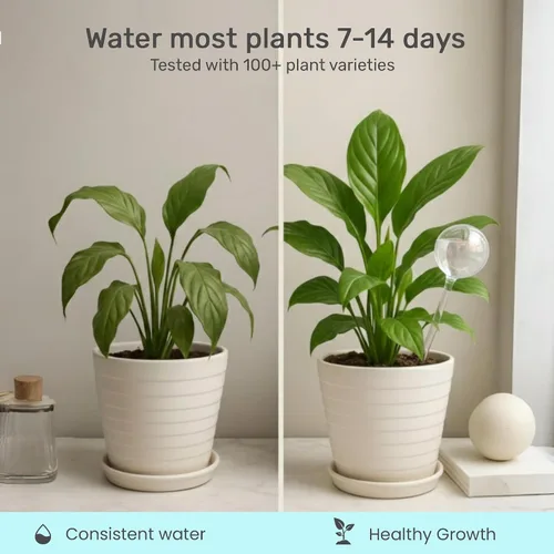 Vista 3 de Little Green Leaf Bombas de Riego Automáticas para Plantas, Insertos de Maceta de Riego Automático (Set de 10) Bombas de Plástico Transparente 6