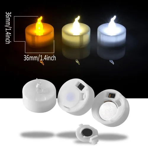Vista 7 de AGPTEK Función de temporizador, paquete de 24 velas LED sin llama, incluye CR2032 y batería reemplazable, amarillo cálido, paquete de 24 velas