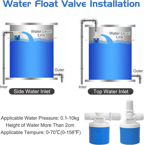 Vista 5 de Paquete de 2 válvulas de flotador de agua de 1 "para tanque de agua a través de piscina de ganado 1 Inch Side Inlet Automatic Water Level Control