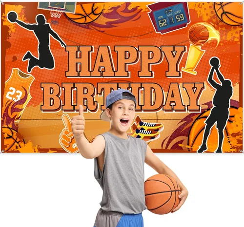 Vista 7 de Boao Telón de fondo de baloncesto de cumpleaños de feliz cumpleaños, decoración de fiesta, fotografía deportiva, suministros de fondo para cabina