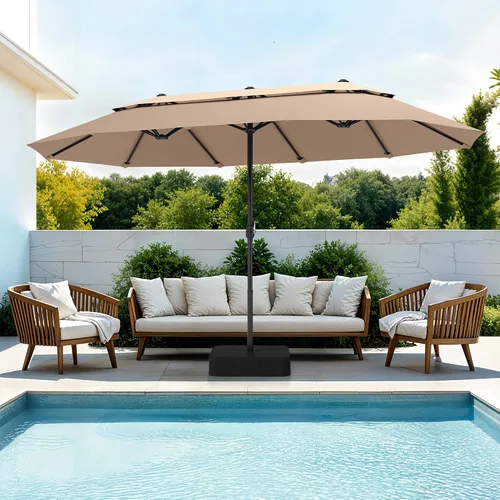 Vista 20 de PHI VILLA Sombrillas para patio al aire libre de 13 pies con base incluida, sombrilla rectangular de doble cara de 2 niveles para exteriores