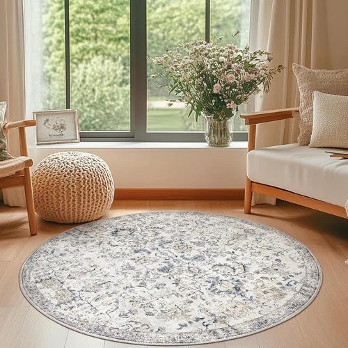 Vista 81 de jinchan Lima - Alfombra simétrica floral geométrica lavable, alfombra de entrada de medio círculo de 2 x 3, alfombra de media luna, suave y Azul