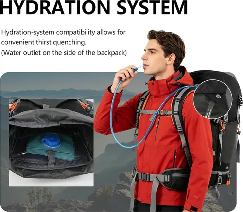 Vista 6 de Mochila de senderismo 30+5L para mujeres Mochila impermeable para acampar Negro