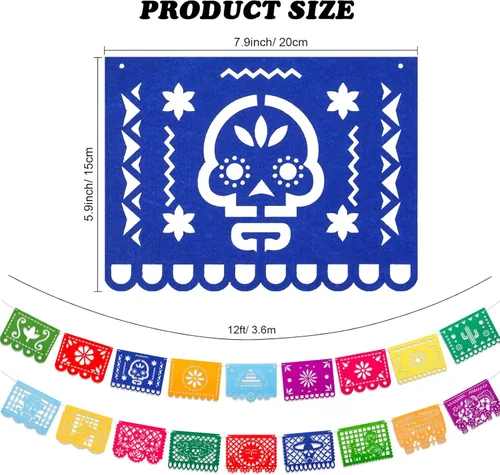 Vista 2 de Qpout Cartel de fiesta mexicana – Día de los Muertos y Cinco de Mayo Papel Picado Decoraciones de Fiesta (7.8 x 5.9 pulgadas)