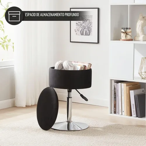 Vista 7 de Taburete otomano ajustable, taburete de tocador negro, silla de tocador para sala de maquillaje, taburete con almacenamiento, taburetes