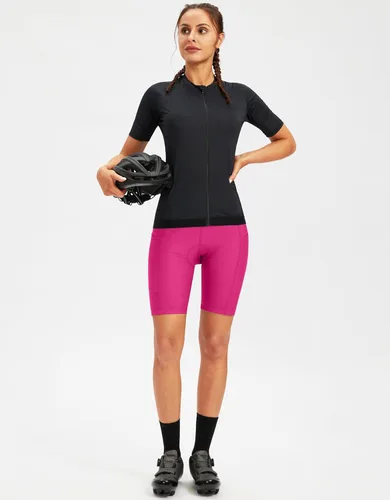 Vista 6 de Bikewa Pantalones cortos de bicicleta para mujer, acolchados 4D, pantalones cortos de ciclismo de carretera, para mujer, con bolsillos con cremallera