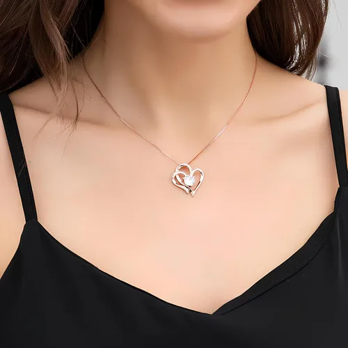 Vista 3 de Collar de corazón de amor para mujer, plata de ley 925, chapado en oro, juego de 5A CZ para niñas, collar de aniversario, cumpleaños, joyería
